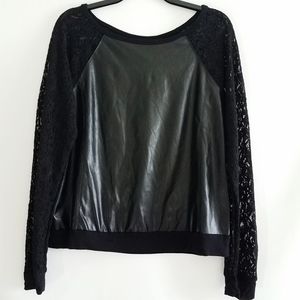 Bisou Bisou Long Sleeve Black Faux Leather Top